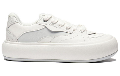 LiNing Puff Platform Slip Resistant Low Top Skateboard Shoes Women's White Gray