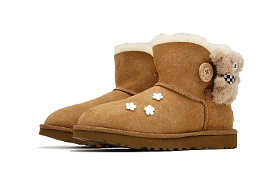 UGG Mini Bailey Bow II Cool Play Koala Flowers And Bears Warm And Wear-Resistant Short Snow Boots Women's Camel