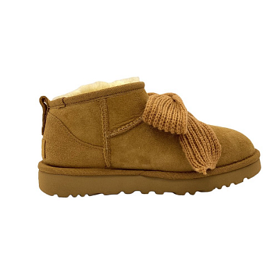 UGG CLASSIC ULTRA MINI Bowknot Warm Slip-Resistant Ankle-Length Snow Boots Women's Chestnut Brown