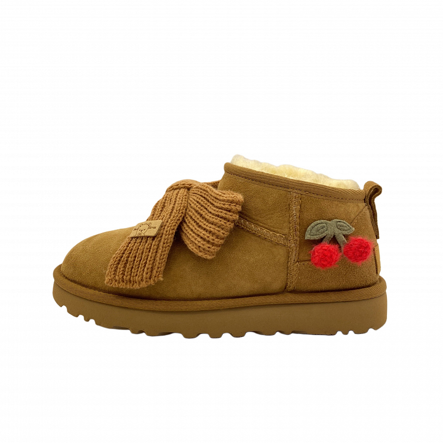 UGG CLASSIC ULTRA MINI Bowknot Warm Slip-Resistant Ankle-Length Snow Boots Women's Chestnut Brown