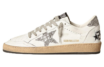 Golden Goose Ball Star White Silver Glitter Women's