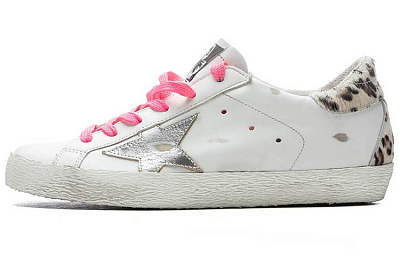 Golden Goose Super Star White Silver Pink Leopard Print Women's