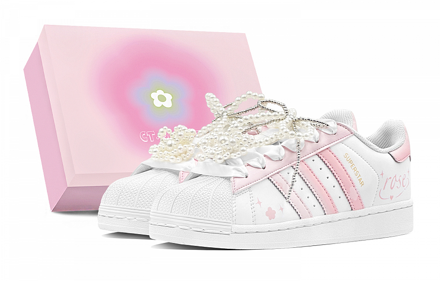 Adidas Originals SUPERSTAR Anti-Slip Wear-Resistant Low-Top Skateboard Shoes Unisex White Pink
