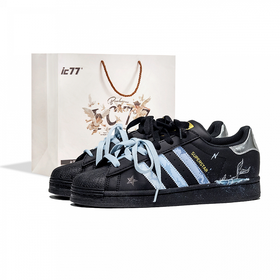 Adidas Originals SUPERSTAR Anti-Slip Wear-Resistant Low-Top Skateboard Shoes Unisex Black Blue