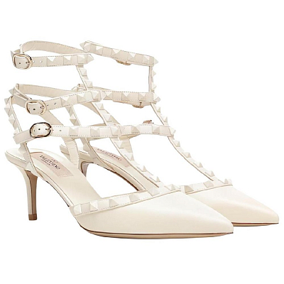 Valentino Rockstud Slim Heel High Heels Women's White
