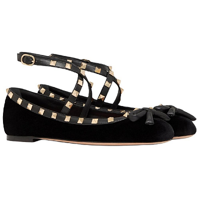 Valentino Garavani Rockstud Bow Detailed Ballerina Shoes Women's