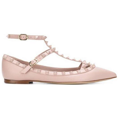 Valentino ROCKSTUD Casual Single Shoes Women's Gray Pink