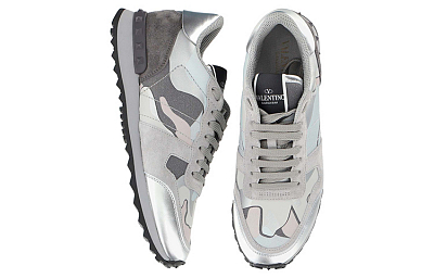 Valentino Rockrunner Low Top Casual Shoes Women's Silver Camouflage