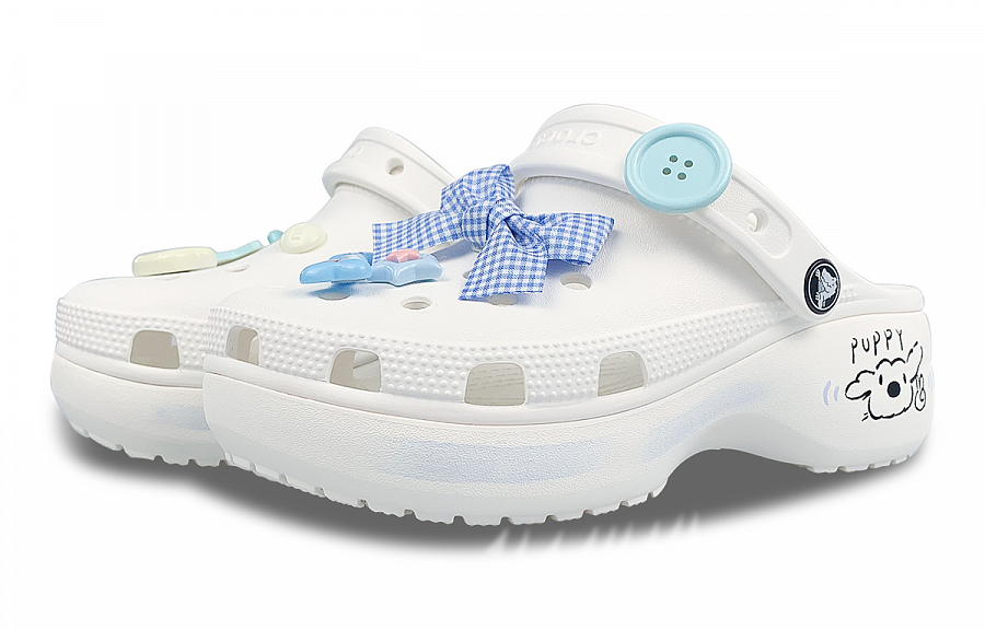 Crocs Classic Platform Clog Classic Cloud Clog Vintage Clogs Women's White Blue