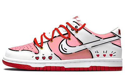 Nike Dunk Heart Anti Slip Wear Resistant Low Top Skateboard Shoes Unisex Pink White Red