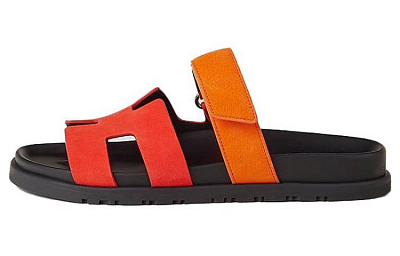 HERMES Chypre Slide Slippers Women's Orange Red