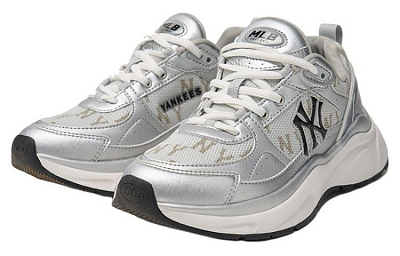 MLB Fast Ball Classic Monogram Anti Slip Wear Resistant Low Top Casual City Commute Running Shoes Unisex Silver