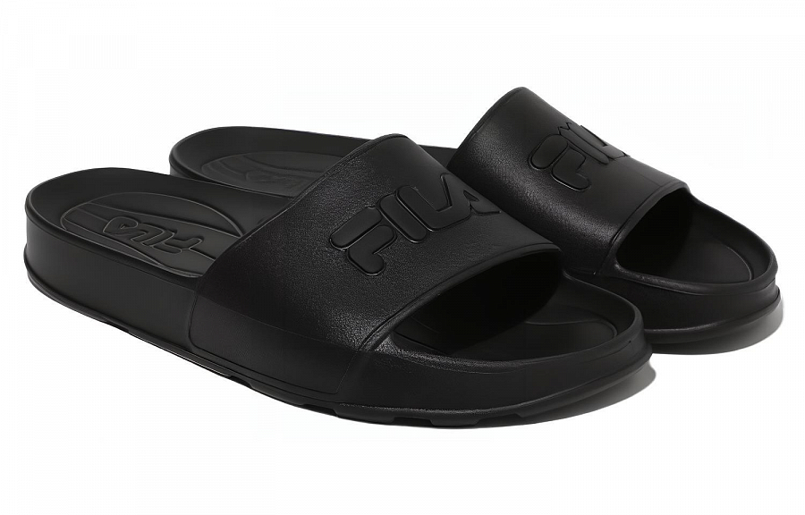 FILA Slick Slide Rubber Sole Slide Slippers Unisex Black Korean Style купить в интернет-магазине Yoocart с быстрой доставкой по России.