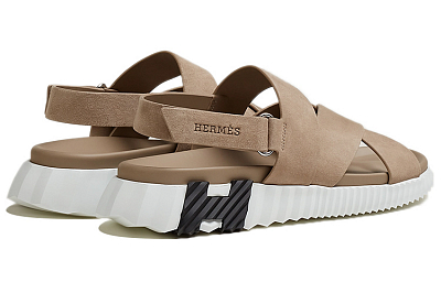 HERMES Electric One Strap Sandals Men's Gravel Beige Color