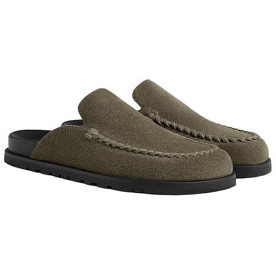 HERMES Closed Toe Slippers Men's Elephant Gray