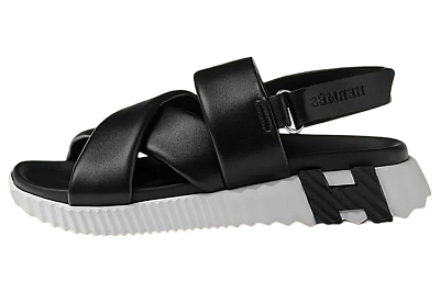 HERMES Electric Beach Sandals Women's Black White