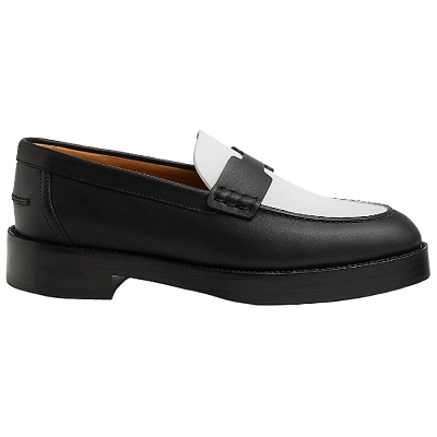 HERMES Hour Casual Single Shoes Women's Black White