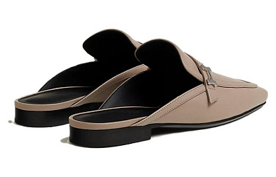 HERMES Groupie Wrap-toe Slippers Women's Gray Yellow Beige