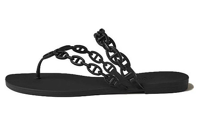 HERMES Rubber Sole Slip Resistant Flip Flops Women's Black