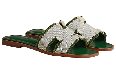 HERMES Oran Sandal Vert Canvas