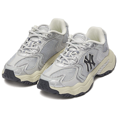 MLB New York Yankees Anti-Slip Wear-Resistant Low-Top Chunky Sneakers Unisex Silver Gray