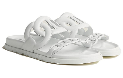 HERMES Extra Rubber Sole Quiet Slide Slippers Women's White