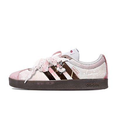 Adidas Neo VL Court 2.0 Music Kitten Slip Resistant And Breathable Low Top Skateboard Shoes Unisex Pink Brown