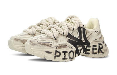 MLB Big Ball Chunky Anti-Slip Wear-Resistant Low-Top Chunky Sneakers Unisex Ecru