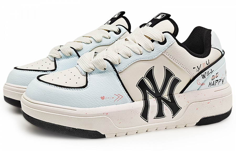 MLB Chunky Liner Wear-Resistant Height Increasing Low-Top Skateboard Shoes Unisex Blue White