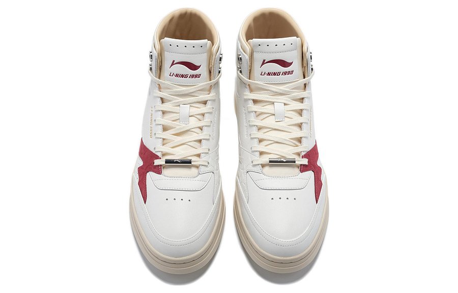 LiNing 001 Mid Durable Breathable Mid-Top Skateboard Shoes Men's White Red