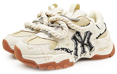 MLB Non-slip Support Low-Top Chunky Sneakers Unisex Beige Brown Black