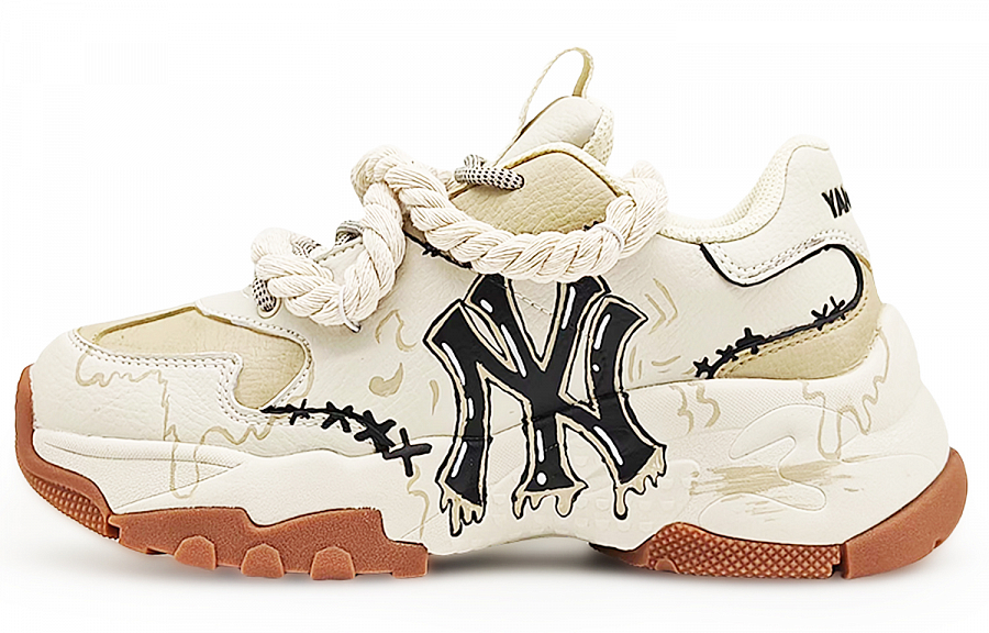 MLB Non-slip Support Low-Top Chunky Sneakers Unisex Beige Brown Black