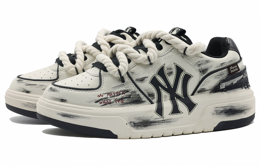 MLB Chunky Liner Black Mist Transformation Wear-Resistant Height Increasing Low-Top Skateboard Shoes Unisex Black White