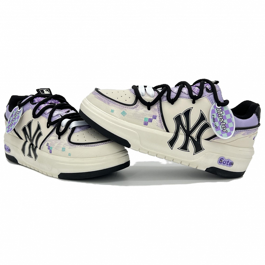 MLB Chunky Liner Anti Slip And Wear Resistant Height Increasing Low Top Skateboard Shoes Unisex White Purple