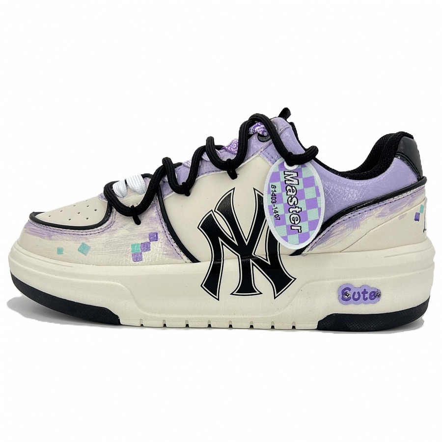 MLB Chunky Liner Anti Slip And Wear Resistant Height Increasing Low Top Skateboard Shoes Unisex White Purple