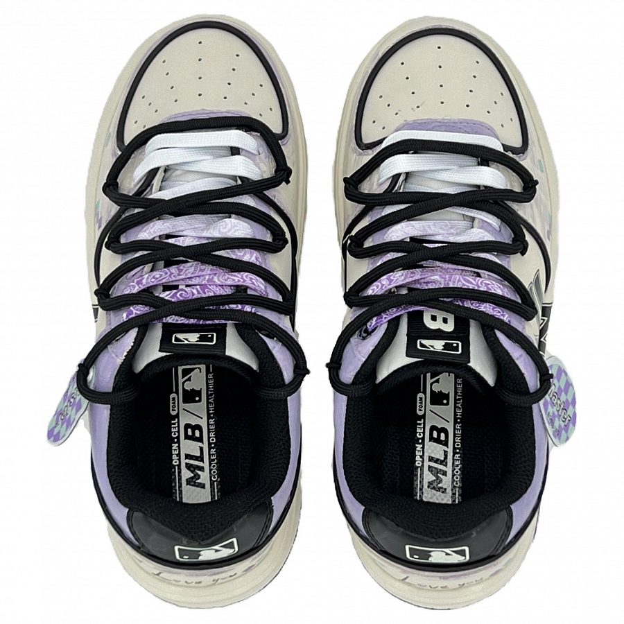 MLB Chunky Liner Anti Slip And Wear Resistant Height Increasing Low Top Skateboard Shoes Unisex White Purple