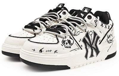 MLB Chunky Liner Wear Resistant Height Increasing Slip Resistant Low Top Skateboard Shoes Unisex Black White
