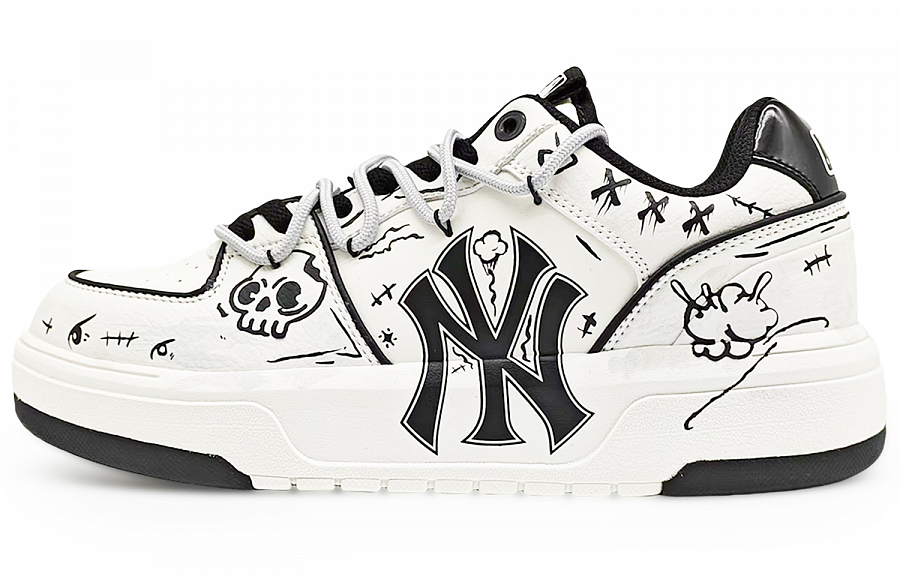 MLB Chunky Liner Wear Resistant Height Increasing Slip Resistant Low Top Skateboard Shoes Unisex Black White