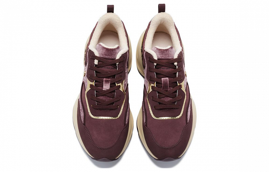 LI NING 1990 Clouds Slip Resistant Cushioning Rebound Low Top Running Shoes Women's Deep Purplish Red