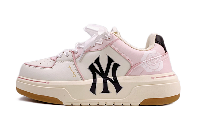 MLB Chunky Liner Slip-Resistant Height Increasing Low-Top Skateboard Shoes Unisex Beige White Pink