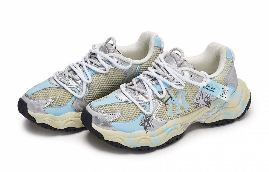 MLB New York Yankees Anti Slip Wear Resistant Low Top Chunky Sneakers Unisex Yellow Blue