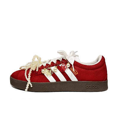 Adidas Neo VL Court Lifestyle Anti Slip Wear Resistant Low Top Skateboard Shoes Unisex White Red
