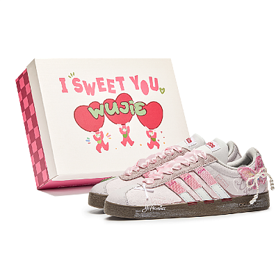 Adidas Neo VL Court Lifestyle Wu Jian, Box, Pink Cloth Cushioning Low Top Skateboard Shoes Unisex Pink Brown