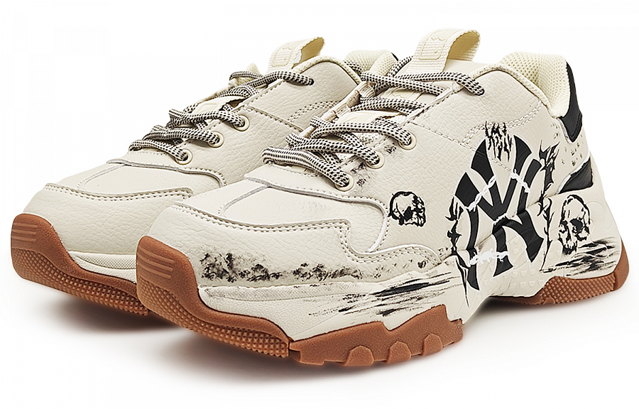 MLB Big Ball Chunky Non-slip Support Low-Top Chunky Sneakers Unisex Beige Black