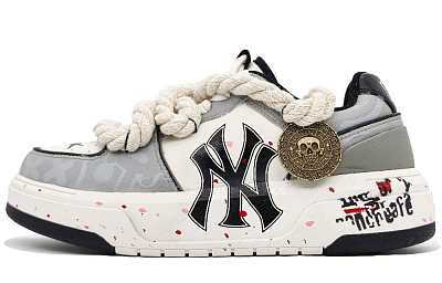 MLB Chunky Liner Anti-Slip Wear-Resistant Low-Top Skateboard Shoes Unisex White Gray