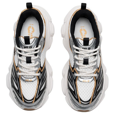 MLB New York Yankees Anti-Slip Wear-Resistant Low-Top Chunky Sneakers Unisex White Gold