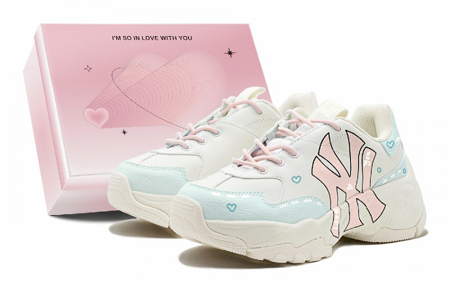 MLB Big Ball Chunky Refreshing Repainted, Heart Wander, Vintage, Platform Low Top Chunky Sneakers Unisex Pink Blue