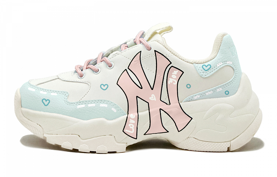 MLB Big Ball Chunky Refreshing Repainted, Heart Wander, Vintage, Platform Low Top Chunky Sneakers Unisex Pink Blue