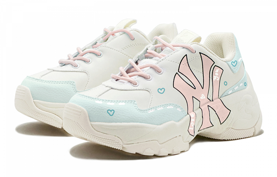 MLB Big Ball Chunky Refreshing Repainted, Heart Wander, Vintage, Platform Low Top Chunky Sneakers Unisex Pink Blue