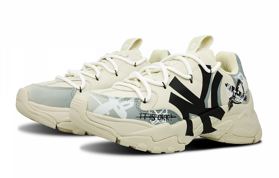 MLB Big Ball Chunky Wear-Resistant Height Increasing Low-Top Chunky Sneakers Unisex Beige Gray Blue
